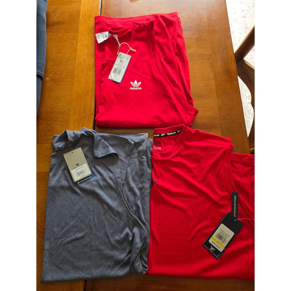 Lot of 3 NWT Mens Activewear Sleeveless Shirts Adidas Reebok Colosseum XL L
